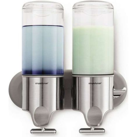 Simplehuman - Dispensador de jabón o champú con soporte, 2x 444 ml, acero inoxidable cepillado BT1028 (1/5)