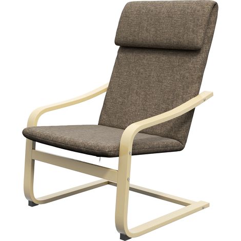 Fauteuil avec appui-tête et accoudoirs, revêtement aspect lin, structure en bois, marron et naturel (1/5)