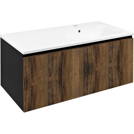 Meuble vasque LOREA 100x46x51,5cm (30+70cm), droite, chêne collingwood/noir mat (1/4)