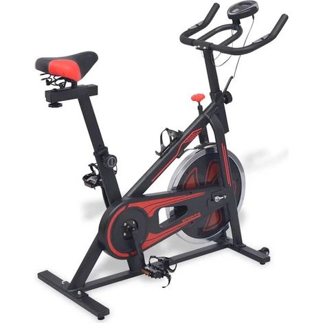 Vélo d'appartement avec capteur de fréquence cardiaque, noir et rouge (1/5)
