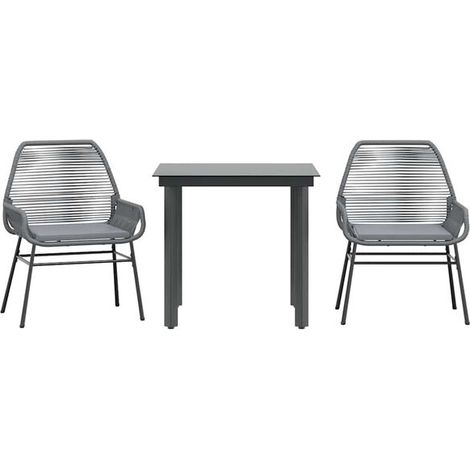 Ensemble de Mobilier de Jardin 3 Pièces, Table et Chaises en Rotin Synthétique Gris avec Plateau en Verre Trempé, Salon de Terrasse Extérieur (1/5)