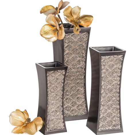 Lot de 3 vases en résine Marron pour décoration de centres de Table, Salle à Manger et Salon, boîte Cadeau (1/5)