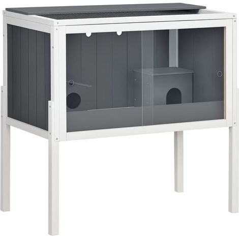 Cage en bois pour hamster gris foncé avec 2 portes en acrylique et 2 niches, 82x45x81 cm, design moderne et spacieux (1/5)