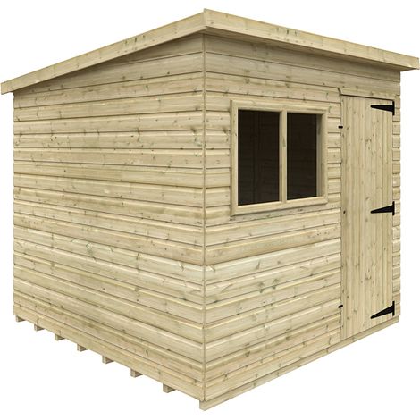 8 x 8 Feet Tanalised Deluxe Pent 16mm Shed - Solid Wood/Softwood/Pine - L235 x W235 x H207.3 cm - Green