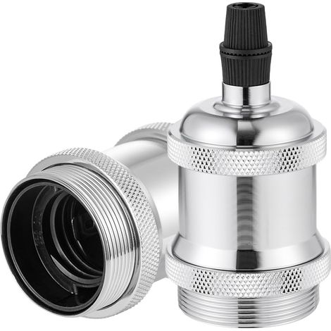 Vintage E27 Adaptateur Douille,Suspension lampe,Solide Cuivre Céramique Douille pour Plafonds Bricolage Suspension Lampe Argenté,2pcs (1/5)