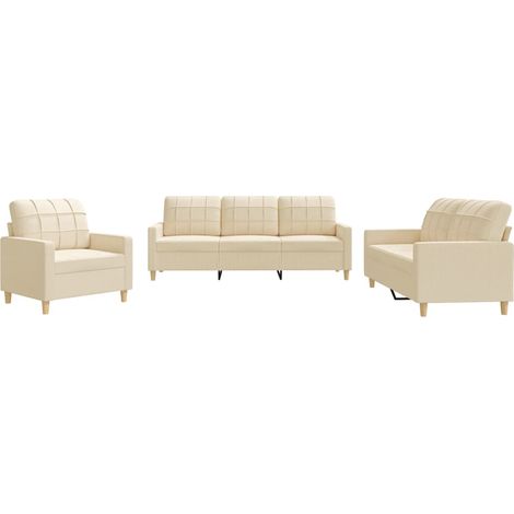 Maison Exclusive - Set di Divani 3 pz con Cuscini Crema in Tessuto (1/5)