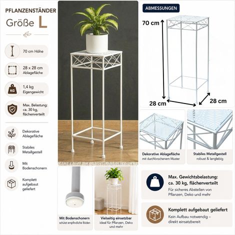 DanDiBo Blumenhocker Weiß Metall Eckig 70 cm Blumenständer 96314 L Beistelltisch Blumensäule Modern Pflanzenständer Pflanzenhocker
