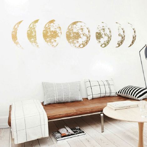 Sticker mural décoratif à motif de phases de la lune dorée pour la décoration de la chambre à coucher (1/5)