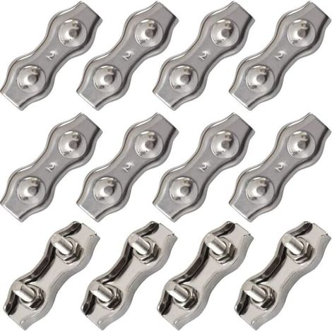 Bridas para cables M2, conector de cable de acero inoxidable, abrazadera para cables, abrazadera dúplex, color plata, 12 unidades (para cables de acero de 1 mm a 1,5 mm) (1/5)
