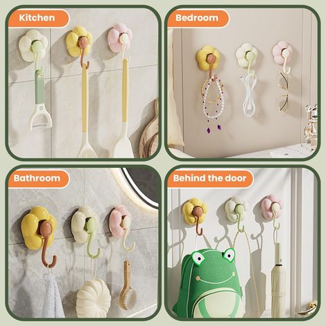Crochets à ventouse - Lot de 3 crochets en plastique en forme de fleur avec ventouse, pour la salle de bain, puissant crochet à ventouse pour fleurs, supports muraux réutilisables pour la cuisine, la (1/4)