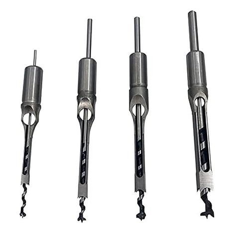 Ensemble de 4 forets carrés pour le travail du bois (1/4", 5/1", 3/8", 1/2"), forets à mortaiser HSS, forets à fraiser, scie cloche, kit d'outils électriques (1/5)
