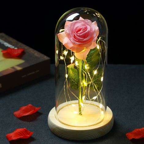 Lampe Led Rose Artificielle En Verre - Décoration Intérieure Élégante - Cadeau Pour Fête Des Mères Et Saint Valentin - 1 Pièce (1/5)
