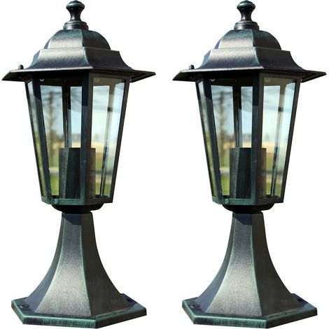 Lot de 2 lampes de jardin décoratives 41 x 13 x 13 cm ambiance agréable patio en aluminium noir (1/2)