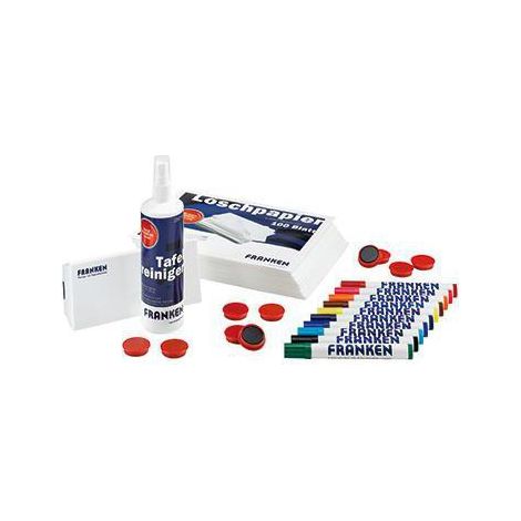 Starterset Magnettafel 10 x trocken abwischbare Tafelschreiber farbig sortiert 10 x farbige Haftmagnete D. 32mm 1 x magnetischer Tafelwischer 100 Bl. (1/3)
