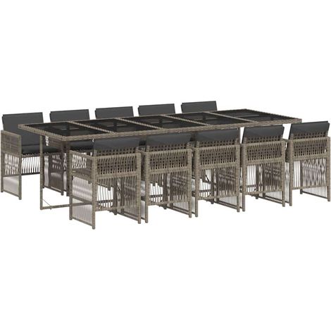 Garden Dining Set Grey PE rattan 10-seater Foldable vidaXL