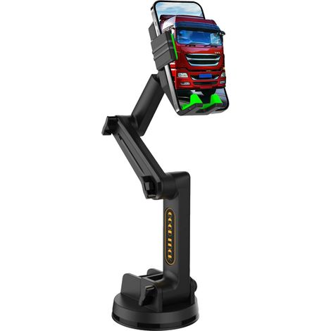 Support Telephone Voiture Universel 360° Pare Brise Support Téléphone Voiture Noir Pliable Support de Téléphone pour Camions Fourgons (1/5)