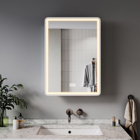 ELEGANT Bathroom LED Mirror Wall Bathroom Mirror Cabinet with Shaver Socket, Bright Adjustment and 3 Lights Changing Modes 500x700mm, White (1/5)