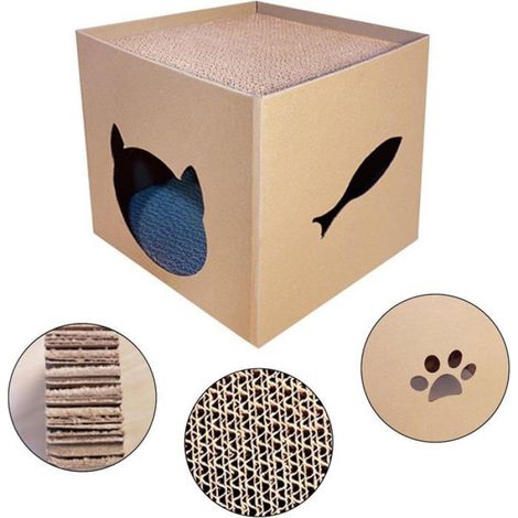 Maison Chat Carton, Griffoir Intérieur Dormir, Cabane Rangement Léger Montage Facile (1/5)