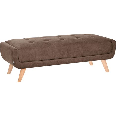 Ottoman Dark Brown Fabric Rectangular Footstool Retro Style Living Room Pouffe on Wooden Legs HABO (1/5)