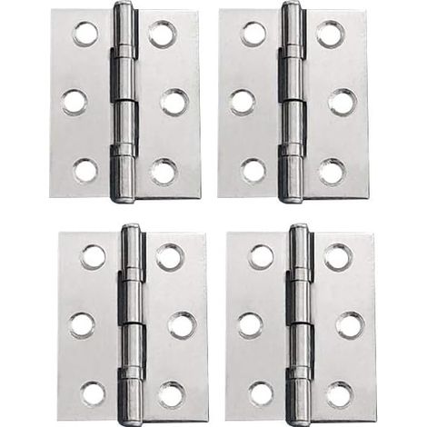 Lot 4 charnières inox porte vis argent 2,5 pouces 59x35x1,2 mm haute résistance lisse sans bavure meuble (1/5)