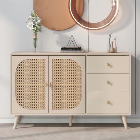Mobile TV moderno con cassettiera, credenza con ante e 3 cassetti, ampio spazio di archiviazione, 120 L x 40 P x 82,5 A cm