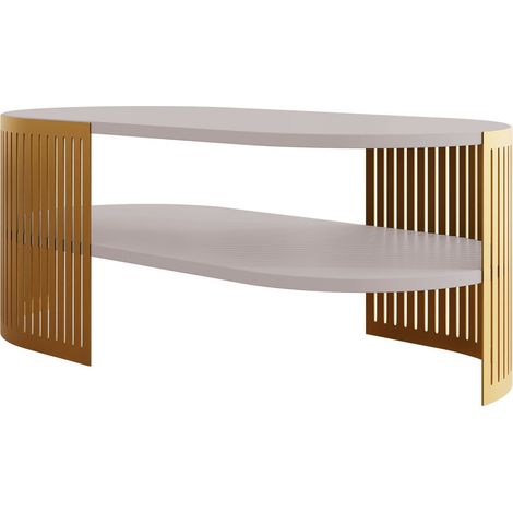 Mesa de centro Sordore 119, Dorado + Cachemira, 40x50x100cm, Diámetro: 0, Aglomerado laminado, Ovalada (1/3)