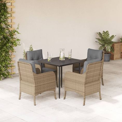 Set comedor de jardín 5 pzas con cojines ratán sintético beige vidaXL (1/5)