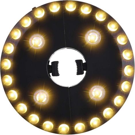 Warmweißes Licht für Sonnenschirme, 3 Helligkeitsstufen, 28 LEDs mit 200 Lumen, Betrieb mit 4 AA-Batterien, für Sonnenschirme und Campingzelte (1/5)