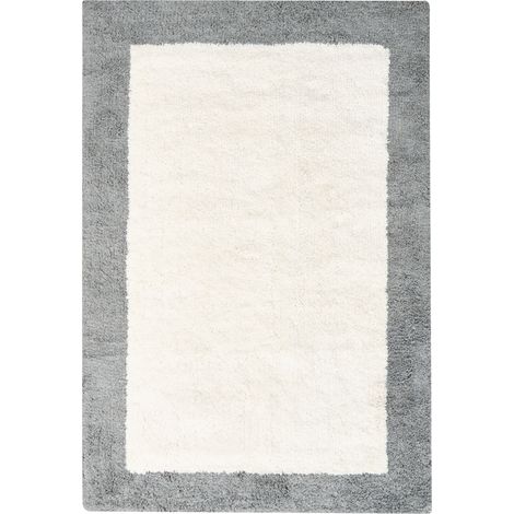 Alfombrilla de baño moderna de algodón rectangular 60 x 90 cm patrón geométrico accesorios de baño beige y gris Kabri
