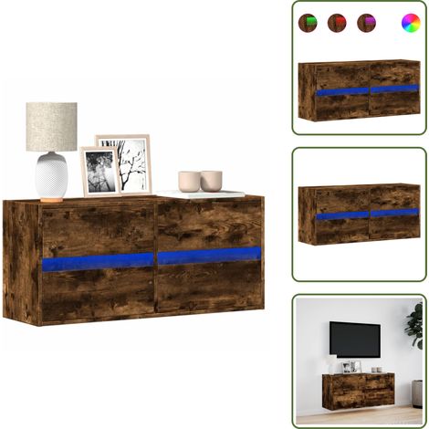 The Living Store Mobile TV a Parete con Luci LED Rovere Fumo 100x31x45 cm - Armadio TV