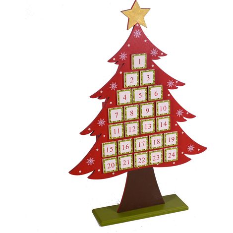 Calendario dell'Avvento in Legno rosso albero cm 36x8xh53