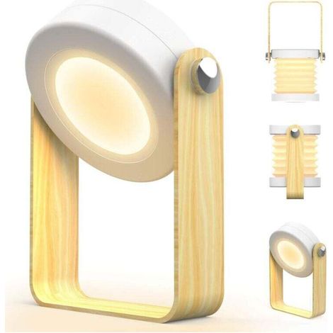 Lampe de chevet san fil Touch LED à intensité variable Lampe de Bureau vintage avec poignée en bois 3 niveaux de luminosité lampe table portable pliable tactile pour chambre à coucher (1/4)