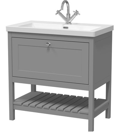 Coppenhall Contemporary 1 Drawer Floor Standing Vanity Unit with Fireclay Basin, Cool Grey, 800mm