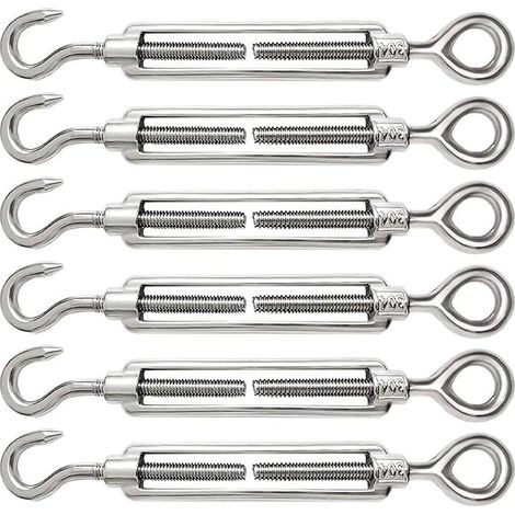 6 Pièces Tendeur Cable M6 Tendeur Cable Inox 304 Réglable Crochet de Ridoir et Oeil pour Tendeur de Fil Cable Acier Corde Crochet Tendeur Accessoires (1/5)
