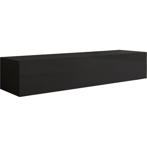 Mobile TV Sospeso Mobile da Soggiorno Porta TV Salotto Stilo Moderno 1 anta 3 scomparti 160x30x40 Modello Nora H2 Nero lucido