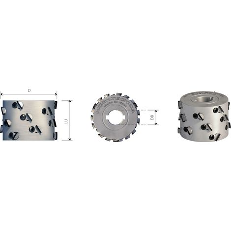 FRESE BORDATRICI AD INSERTI IN DIAMANTE PCD H3 ASSIALE 35° - MOBILTECNICA  .3D80  LU44  Z3+3  ZTOT12  DB30  AX35°  DX  H3