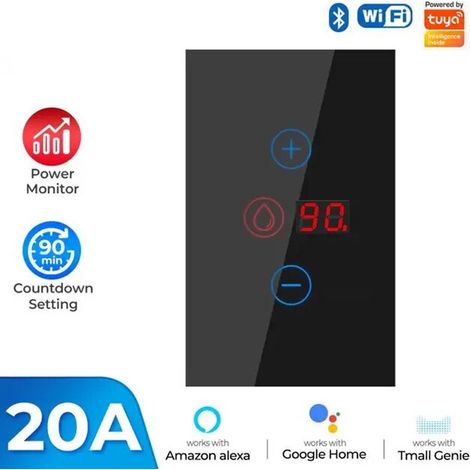 Tuya Interruttore per Scaldabagno Smart WiFi 20A con Misuratore di Consumi Colore: Nero