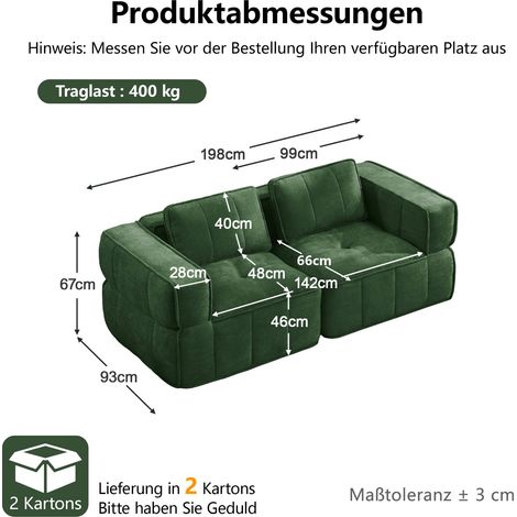 Möbelstück aus Stoff in Grün 198 x 93 x 67 cm HOMAIRE (1/5)