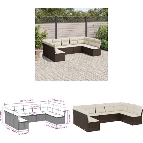 9-tlg. Garten-Sofagarnitur mit Kissen Braun Poly Rattan - Gartensorte - Esszimmergarnituren - Lounge Möbel - Outdoor Sofa - Gartenlounge - Home & Living