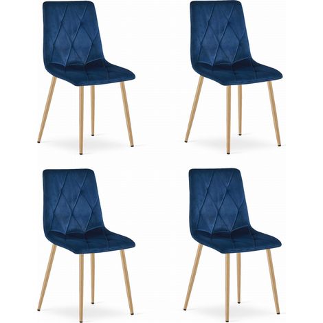 Silla Libra - terciopelo azul marino / patas color madera x 4 (1/5)