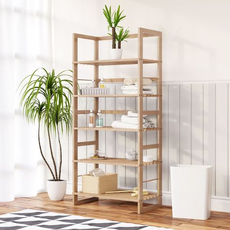 Casaria Estantería de madera Öland con 5 baldas 136x58x27cm c/u 10Kg Librería Zapatero Organizador (1/5)