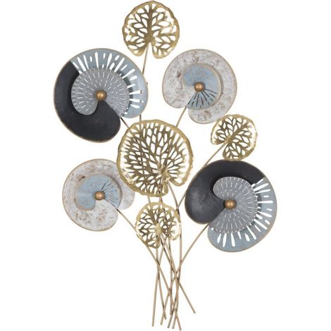 Pannello decorativo da parete Gloth C a fiori rotondi in ferro oro, azzurro e nero 70x102 cm