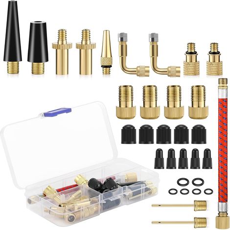 32 Stück Fahrradpumpendüsen Ball Inflator, Ventiladapter mit Aufblasschlauch, für Fahrrad, DV SV AV Fahrradpumpenadapter mit Aufbewahrungsbox, Fahrradpumpe und Kompressoren Pumpen (1/5)