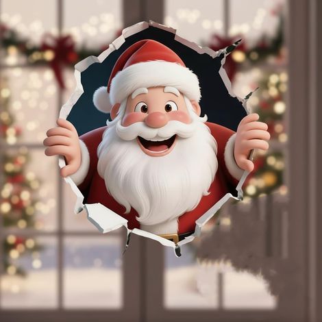 Kreative Weihnachtswandaufkleber, realistischer 3D-Weihnachtsmann, der aus der Wand kommt, Weihnachtsmann-Wandaufkleber, Wandaufkleber fürs Badezimmer, winterliche Weihnachtsdekoration, 30 x 30 cm (1/5)