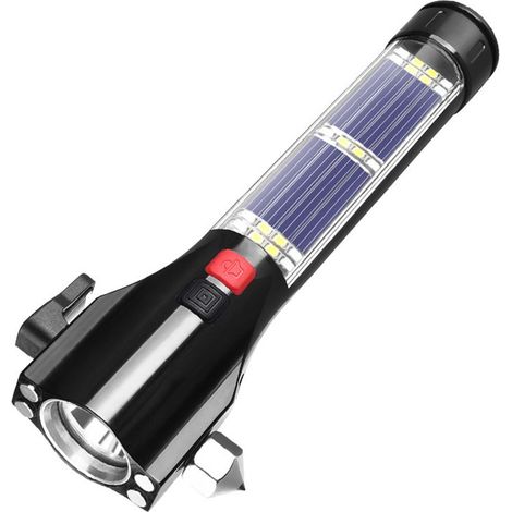 Solarbetriebene, wiederaufladbare LED-Taschenlampe mit 6 ultrahellen Modi, USB-Notlicht für Wandern, Camping und Outdoor-Aktivitäten (1/5)