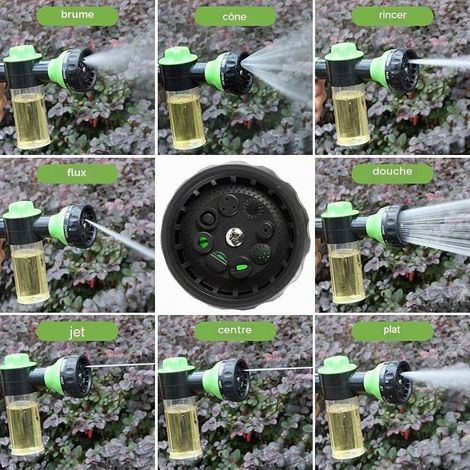 Pulvérisateur De Mousse De Tuyau D'arrosage, 8 Motifs Buses Haute Pression Pulvérisateur D'arrosage Distributeur De Savon Avec Réservoir De Savon Pour Lavage Voiture Animaux Compagnie Douche (1/5)