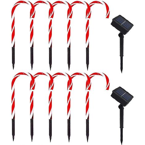 Guirlande lumineuse solaire pour cannes (lot de 10), décoration multifonctionnelle pour sapin de Noël, éclairage au sol (1/5)