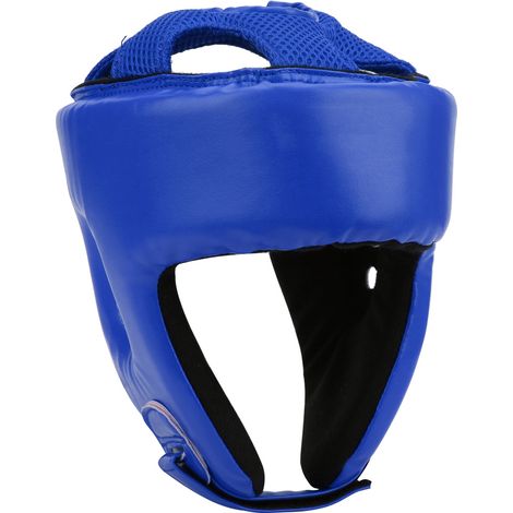 Verstellbarer Boxkopfschutz aus PU-Leder, Kopfschutz für Sanda, Kickboxen und Selbstverteidigungstraining, Größe L, Blau (1/5)
