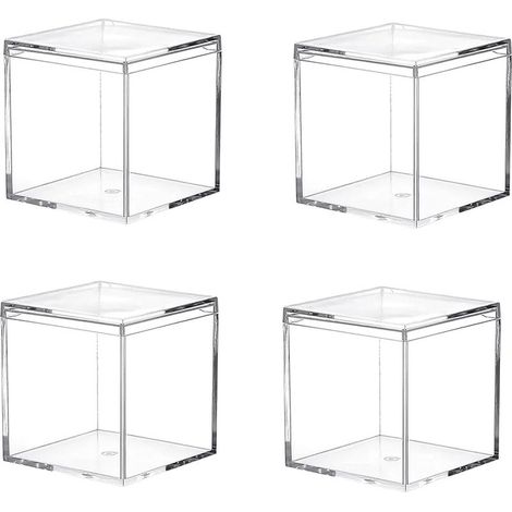 Lot de 4 boîtes de rangement carrées en plastique transparent pour produits de beauté, petites perles et accessoires de bijoux (1/5)