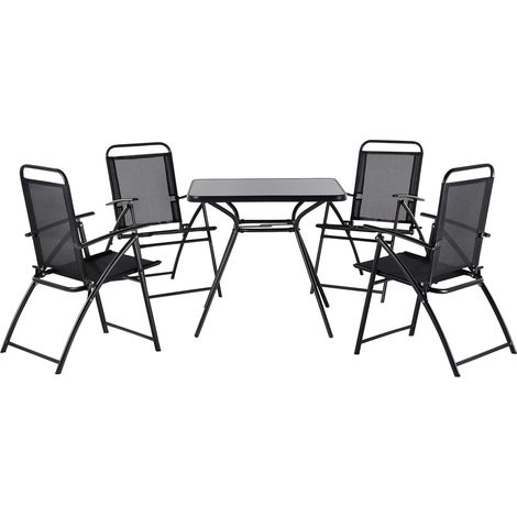 Set da Esterno 5 Pezzi Tavolo Nero e 4 Sedie Pieghevoli Design Moderno Livo